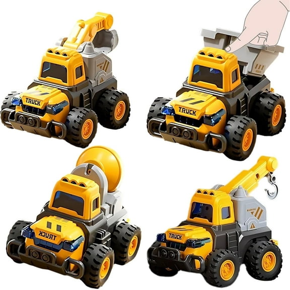 Toddler Car Toys for 1 Year Old Boys,Press Go Construction Truck Toy for 2 Year Old,Push Go Friction Powered Vehicle Set for Baby Boys Age 1-3 Birthday Gifts