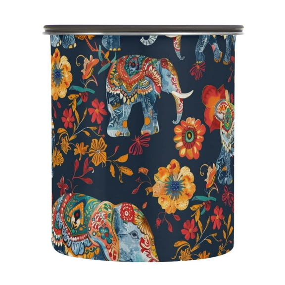 Elephant Boho Vintage Airtight Coffee Bean Canister 30oz Food Storage Containers with Lids For Gournd, Tea, Sugar, Flour, Rice, Cereal, Candy Cookie Jar