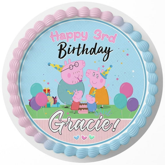 Peppa Pig Rd Edible Cake Image Topper Birthday Photo Icing Fondant Decoration Print 8 Inch Round