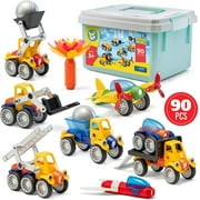 Play Brainy Magnetic Toy Cars Set for Boys and Girls - Brilliant Educational Toys for Toddlers and Preschoolers - Montessori Toy is Load of Fun & Helps with Developmental Skills - 90 Piece Set