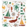 thumbnail image 2 of Ambesonne Nautical Shower Curtain, Pastel Colors Lighthouse, 69"Wx84"L, Green and Burgundy, 2 of 4