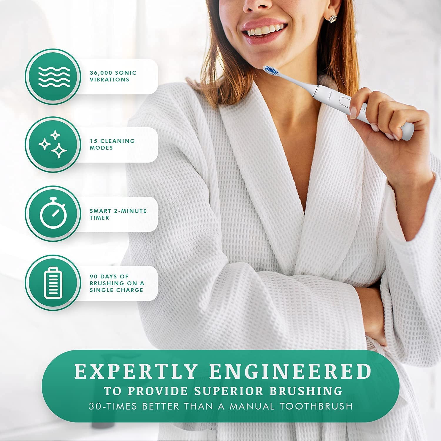 SprinJene SmartClean Electric Toothbrush with Patented Lock & Unlock Technology | 5 Cleaning Modes, 3 Intensity Levels, 90-Day Battery Life