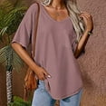 thumbnail image 5 of Women's Knit Short Sleeve Top Summer Loose Solid Blouse Casual V Neck 3/4 Sleeve Shirt, 5 of 8