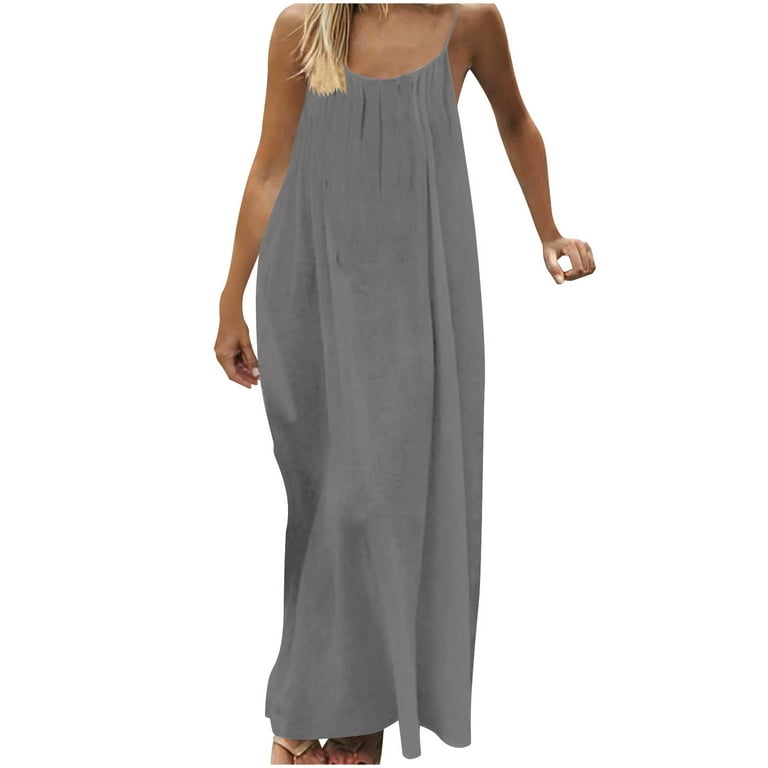 knee length dresses for ladies Capella Solid Cami Double Strap Loose Fit Maxi Dress | Royal Blue