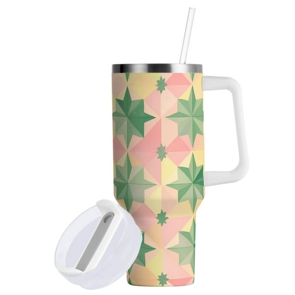 Yayeee 40oz Double-Wall Insulated Stainless Steel Tumbler with Handle Bottle, Retro Symmetrical Stars