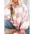 thumbnail image 5 of Women'S Fall Fashion Crew Neck Long Sleeve Lattice Ribbed Knit Loose Pullover Sweater Tops Pink M, 5 of 9