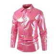 thumbnail image 5 of MIXUE Mens Casual Button Down Shirts Solid Color Lapel Long Sleeve Slim Fit Casual Shirt Tops Outwear,Pink,XXXL, 5 of 9