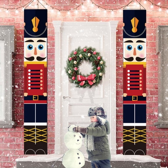 A Pair Nutcracker Banners Classic Life Size Nut Cracker Soldier Door Welcome Sign Ornament For Christmas Outdoor Decorations