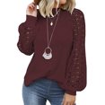 thumbnail image 4 of Decodeary Blouse en Dentelle à Manches Longues pour Femmes, Col Rond, Couleur Unie, T-Shirt Rouge Vin L, 4 of 6