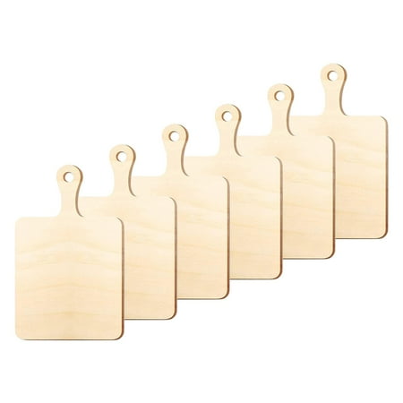 

6 Pieces Wooden Mini with Handle Unfinished Wood Paddle Chopping Board Tray Cutouts for DIY Kitchen Decor 23x14CM
