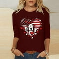 thumbnail image 2 of Honeeladyy Womens 3/4 Sleeve T-Shirts Round Neck Independence Day Print Tops Loose Fit Pullover, 2 of 4