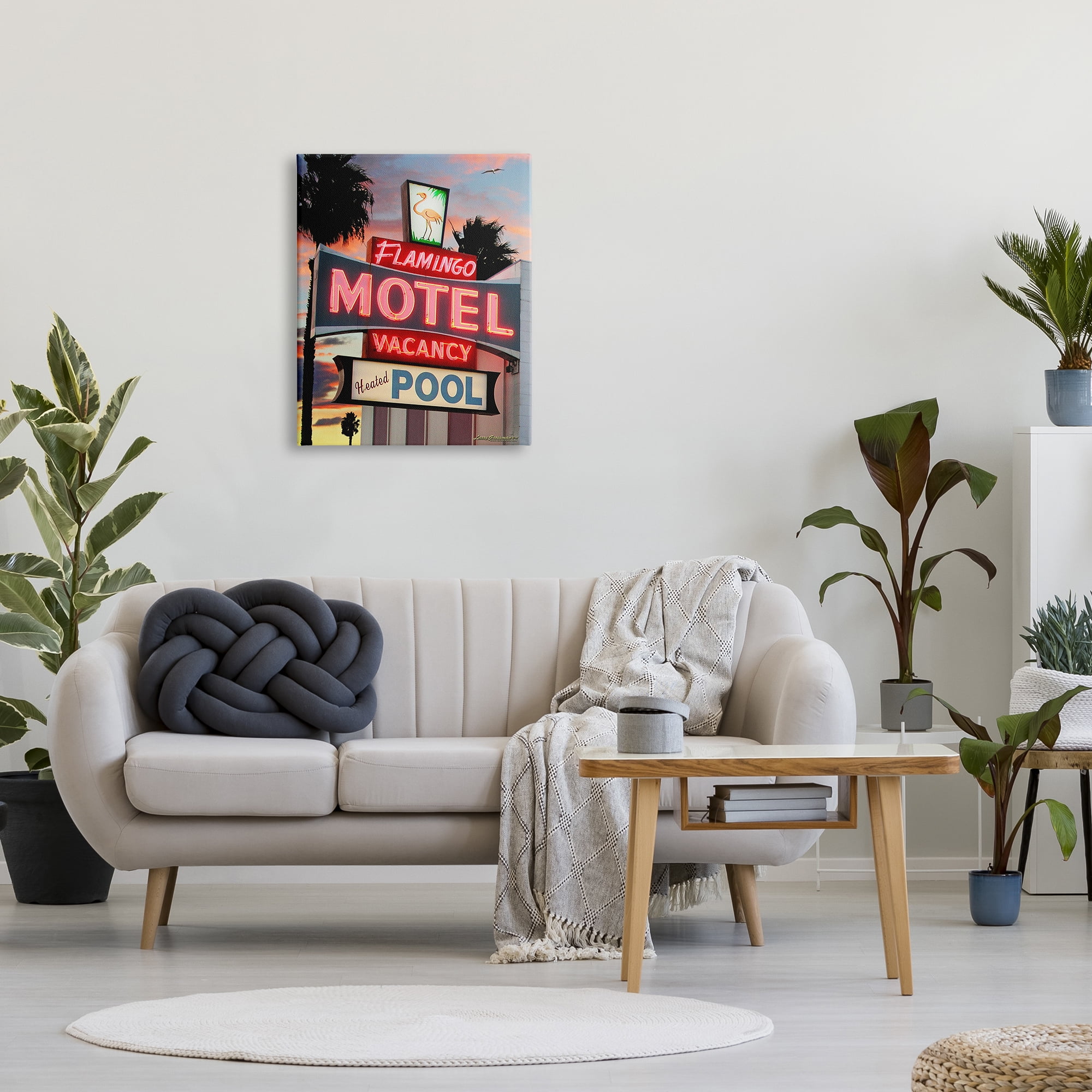 Stupell Industries Tropical Flamingo Motel Nature Painting Gallery Wrapped Canvas Art Print Wall Art, 24 x 30