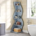 thumbnail image 4 of Tribesigns Wavy Corner Shelf, Modern 5-Tier Bookshelf Bookcase with Curvy Shape, Unique Plant Stand Display Rack for Living Room Small Space (Blue), 4 of 7