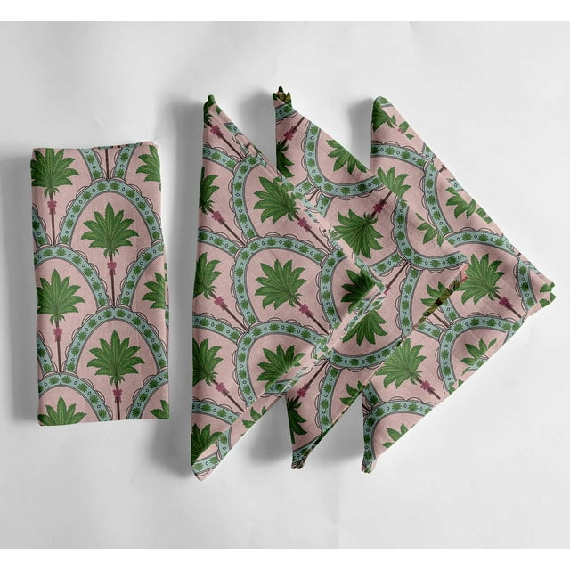 Vargottam Pink Cotton Muslin Napkins - Set of 12, 20x20 Inches, Elegant Palm Arch Print, Perfect for Spring Celebrations, Tea Parties, and Daily Dining - Machine Washable