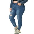 thumbnail image 5 of Agnes Orinda Women's Plus Size Skinny Jeans Mid Rise Stretch Washed Casual Denim Jean Leggings 3X Blue-Ripped, 5 of 7