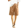 thumbnail image 3 of Besolor Womens Cotton Linen Bermuda Shorts Casual Loose Elastic Waist Plus Size Knee Length Beach Shorts with Pockets, 3 of 9