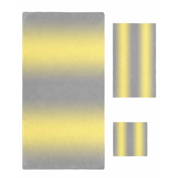 Yellow Grey Stripes Towel Set of 3, Soft Microfiber Bath Towels, Hand Towel, Washcloths, Modern Minimalist Solid Gradient Quick-Dry Absorbent Towels for Bathroom Kitchen Hotel Beach Gym Spa