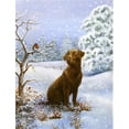 thumbnail image 1 of Chocolate Labrador Snowy Robin Flag Canvas House Size, 1 of 1
