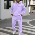 thumbnail image 2 of FYEGRE Men's Two Piece Hooded Sport Suit Casual Solid Color Wear with Raglan Sleeves and Drawstring Pants Light Purple XXL, 2 of 4