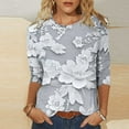 thumbnail image 2 of CYMMPU Blouses for Women Dressy Casual Round Neck Spring Tops Fall Fashion Shirts 3/4 Sleeve Flower Pattern Tunic Tops Loose Fit Lightweight Basic T-Shirts Multicolor L, 2 of 5