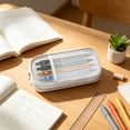 thumbnail image 4 of Double Layer Large Capacity Pencil Case,Fashion Aesthetic Canvas Stationery Bag for Make-up Brush & Stationery Supplies Storage,Office Desk Organizer Bag,White, 4 of 7