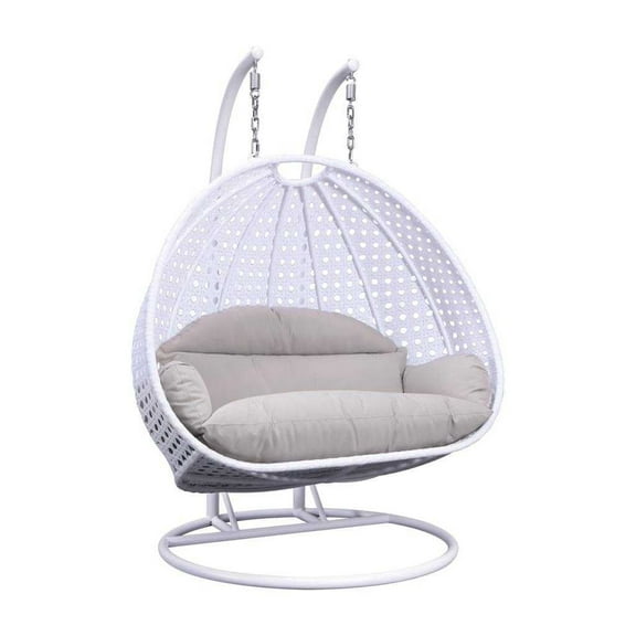 LeisureMod Modern Beige Wicker Hanging Double Seater Egg Swing Chair with Cushion, Taupe - Indoor/Outdoor Patio Swing