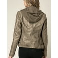 thumbnail image 4 of Made by Johnny Women's Faux Leather Quilted Motorcycle Jacket with Hoodie XXL KHAKI, 4 of 6