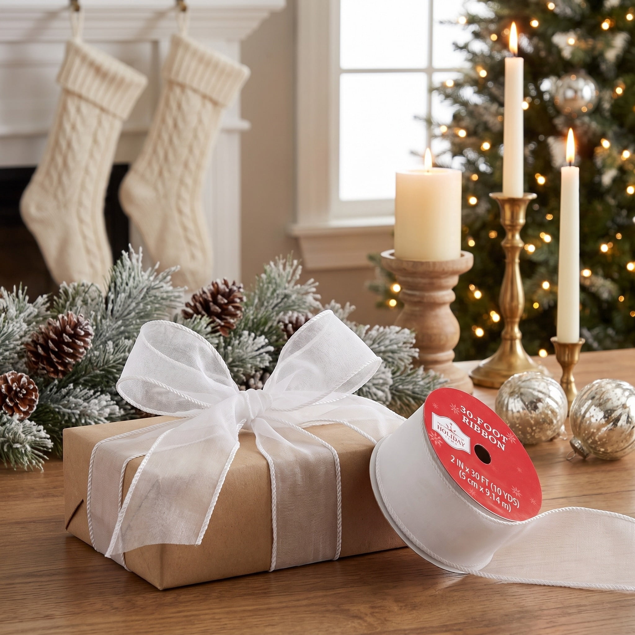 White Velvet Christmas Ribbon, 2" x 30', by Holiday Time