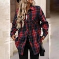 thumbnail image 5 of larppty Women's Classic Plaid Flannel Shirt Button Down Long Sleeve Tunic Lightweight Casual Blouse Top (Red, L), 5 of 7