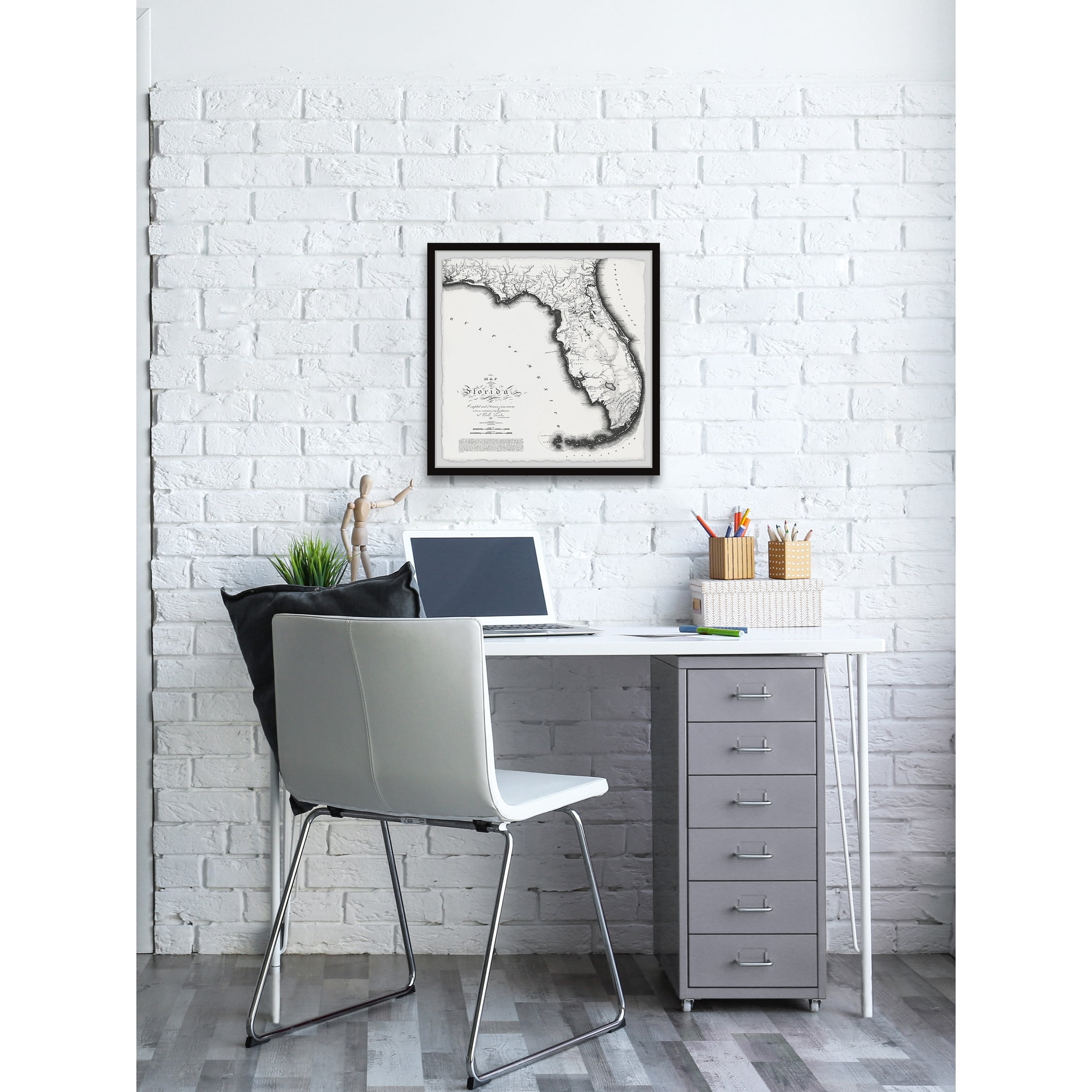 Marmont Hill Florida 1823 State Map II Framed Wall Art, 24" x 24"