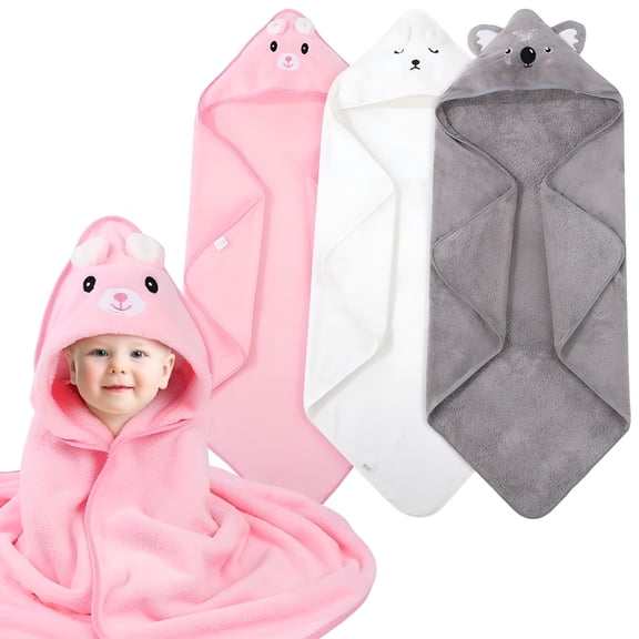 ARLAJO 3 Pack Hooded Baby Towels,Large 31.49"×31.49" Ultra Soft Baby Bath Towels with Cute Animal Designs,Absorbent Towels for Newborns,Infants & Toddlers,Machine Washable