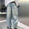 thumbnail image 5 of Boys Pants Straight Leg Loose Fit Elastic Solid Print Denim Jeans Trousers Casual Wear 4-5 Years, 5 of 5