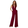 thumbnail image 5 of IBTOM CASTLE Women's Sexy High Waisted V-Neck Halter Wide Leg Long Pants Jumpsuit XL Wine Red, 5 of 8