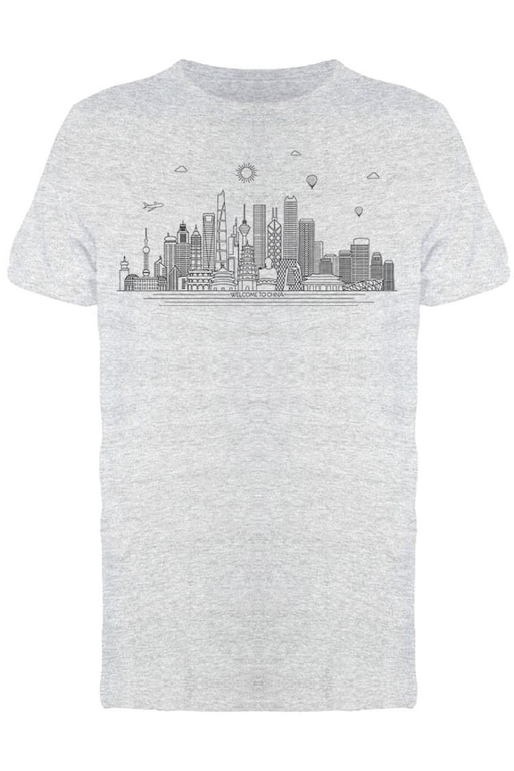 Detailed Skyline Hong Kong T-Shirt Men -Image by Shutterstock, Male XX-Large