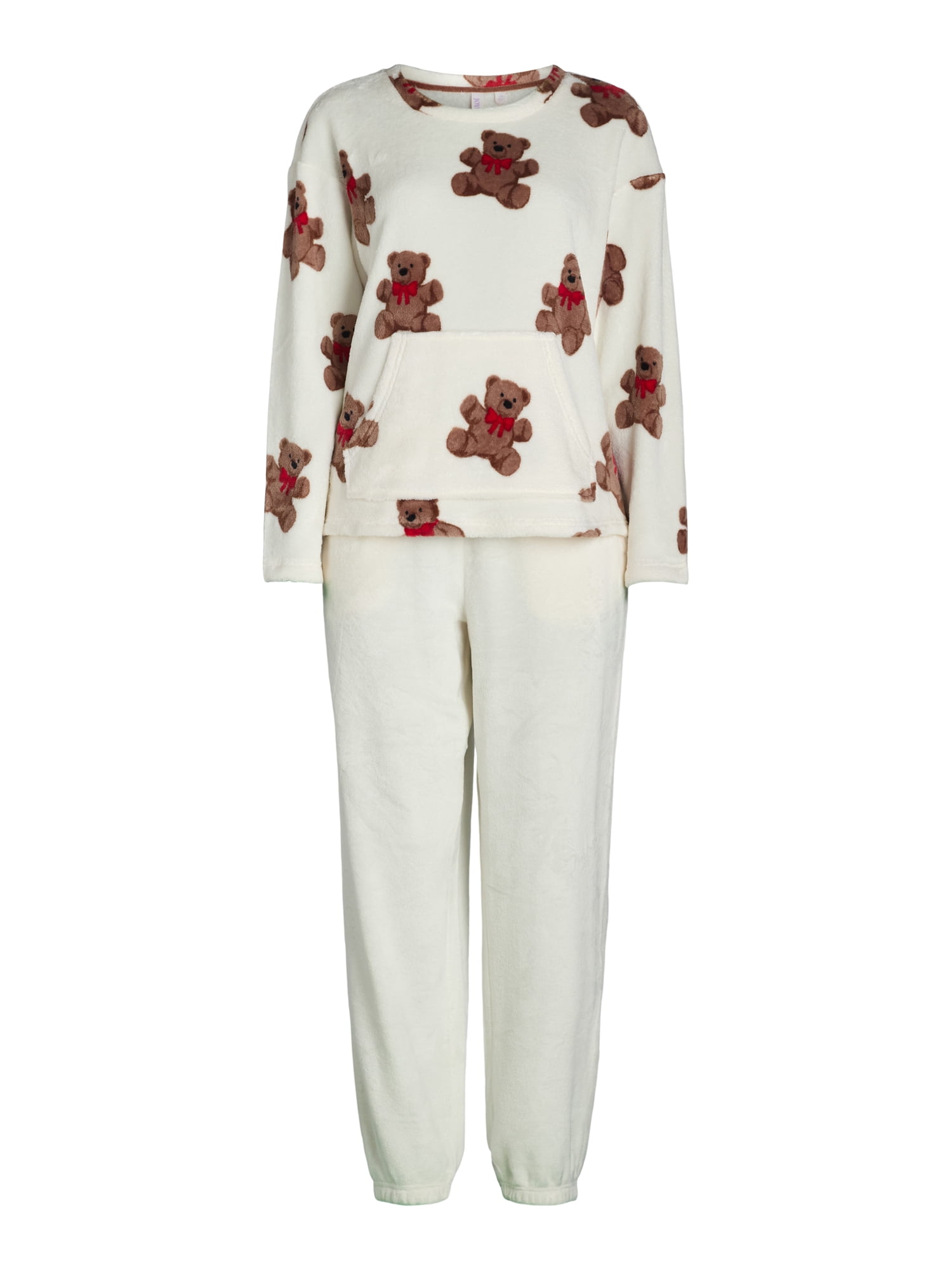 Joyspun Women’s and Women’s Plus Crew Neck Plush Pajama Set, Sizes XS-3XL