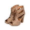 thumbnail image 5 of New Women Qupid Bailey-33 Distressed PU Peep Toe Lace Up Chunky Heel Bootie, 5 of 6