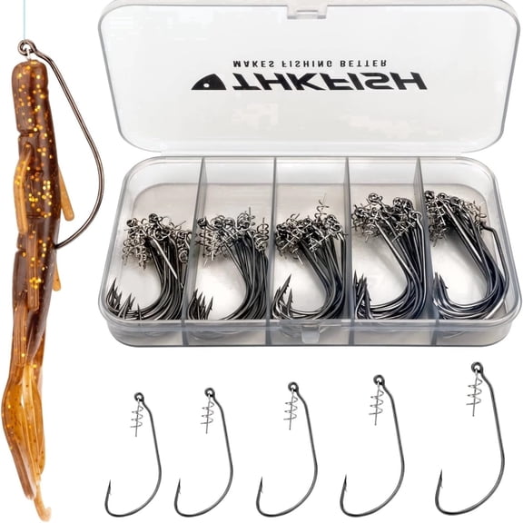 THKFISH Fishing Hooks Twist-Lock Hooks weedless Weighted Hooks Swimbait Hooks for Soft Plastics Weighted Hooks Saltwater Freshwater 19PCS 25PCS 30PCS 60PCS