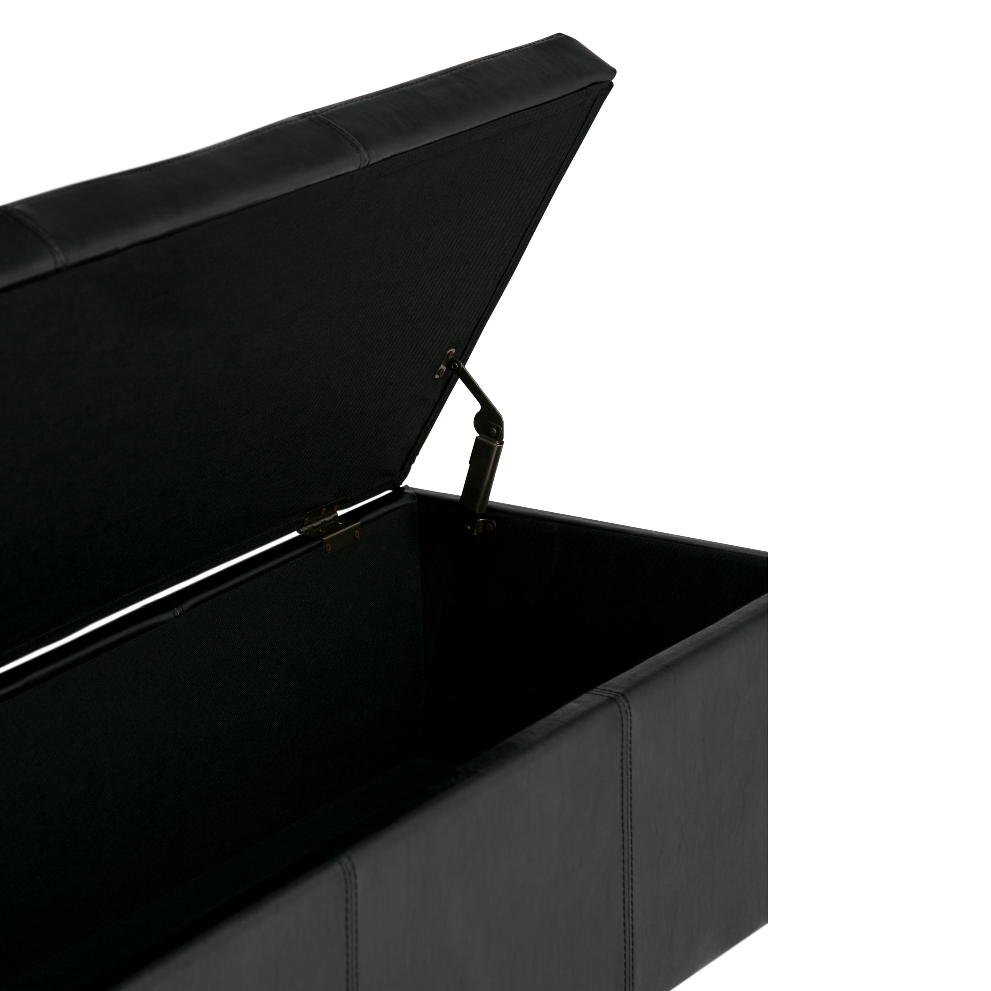 Avalon 48 inch Wide Contemporary Storage Ottoman Bench in Midnight Black Vegan Leather