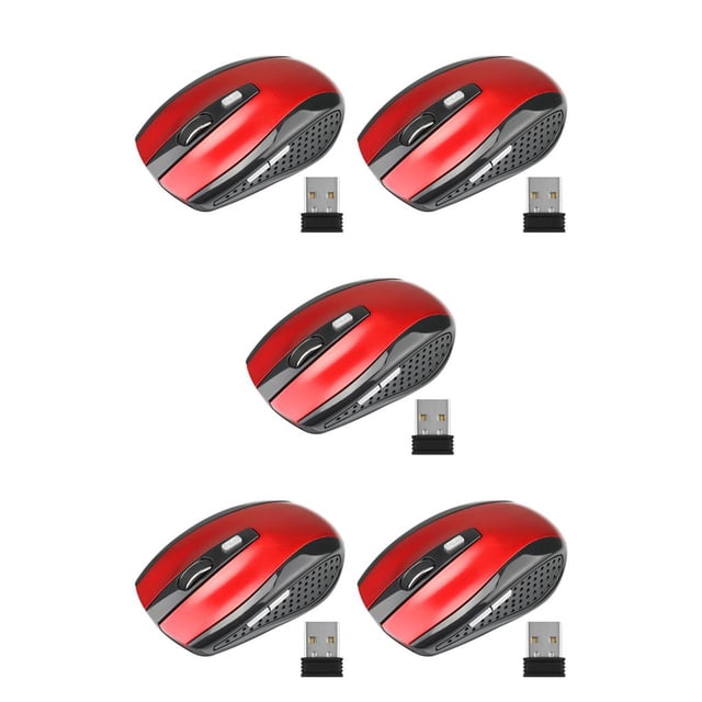 crativent Computer 2.4Ghz Wireless Optical Mouse Quick Speed 6 Buttons Plastic Gaming Mice DPI Adjustable Portable Accessory Red 5Set
