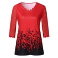 thumbnail image 3 of DYMADE Women Lace Medium Sleeve V-neck Printed Loose T-shirt, 3 of 3