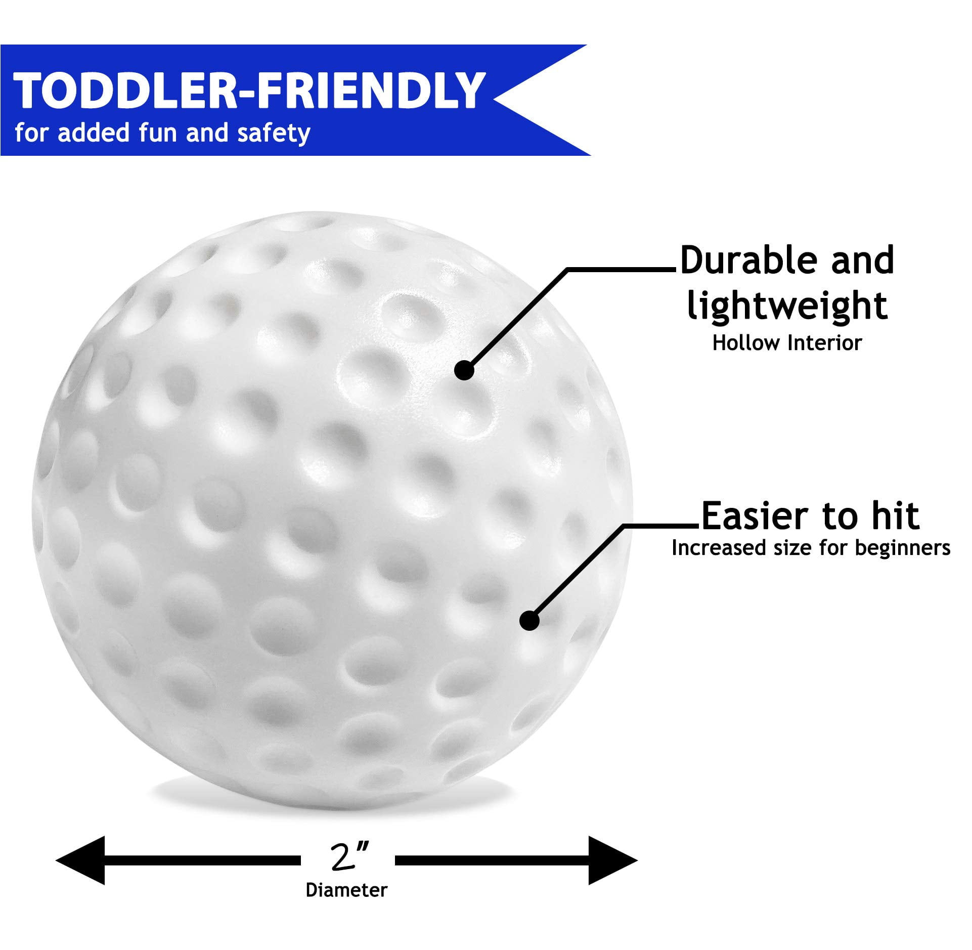 Botabee Kids Golf Set Toy - Toddler & Little Kids Replacement Golf Ball 2" - for Little Tikes Baby Golf Clubs - Pack of 6 - Oversized Ball Toy - Plastic Golf Balls for Beginners or Kids 3+ Years