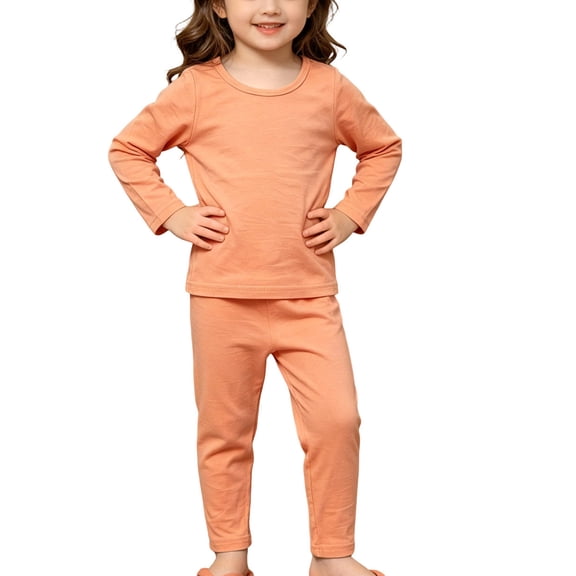 Cethrio Girls Cotton Pajama Sets Long Sleeve, Crew Neck Soft 2 Piece Girls' Sleepwear Orange Size 6