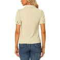 thumbnail image 3 of INSPIRE CHIC Women's Collared Top Peter Pan Collar Short Sleeve Button Front Shirts M Light Khaki, 3 of 5