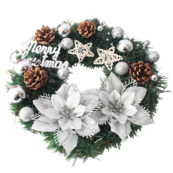 Vikakiooze Christmas Wreath With Balls And Plastic Flower, Christmas Garland Winter Holidays Home Front Door Decor, Sizzling Savings