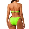 thumbnail image 5 of ZQGJB Women's Strapless Bikini Set Solid Color Summer Sexy Knot Front Twist Bandeau Swimsuits High Cut Tie Sexy Bathing Suit(Green,M), 5 of 5