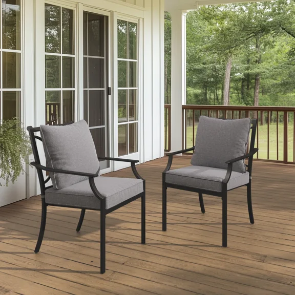EVERITE Stainless Steel Outdoor Dining Armchair ，Cushioned Weatherproof Patio Chair，Dark Gray