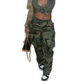 thumbnail image 2 of Luwomo Womens Camo Cargo High Waist Pants Camouflage Military Elastic Trousers with Pockets, 2 of 9