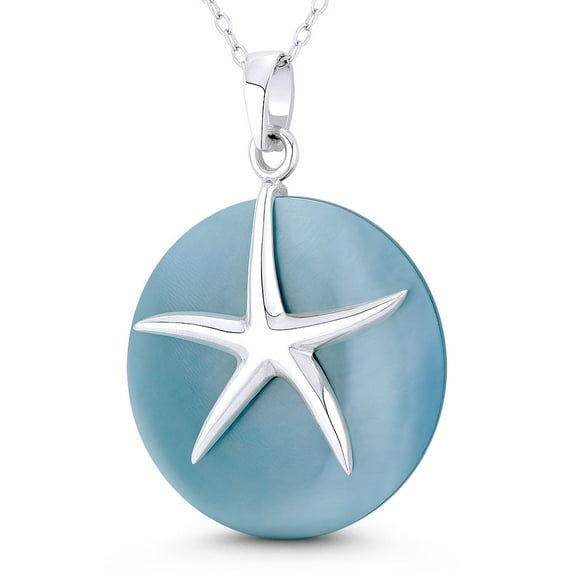 Starfish Ocean Sealife Charm Blue Mother-of-Pearl 37x25 (1.5x1in) Pendant in .925 Sterling Silver