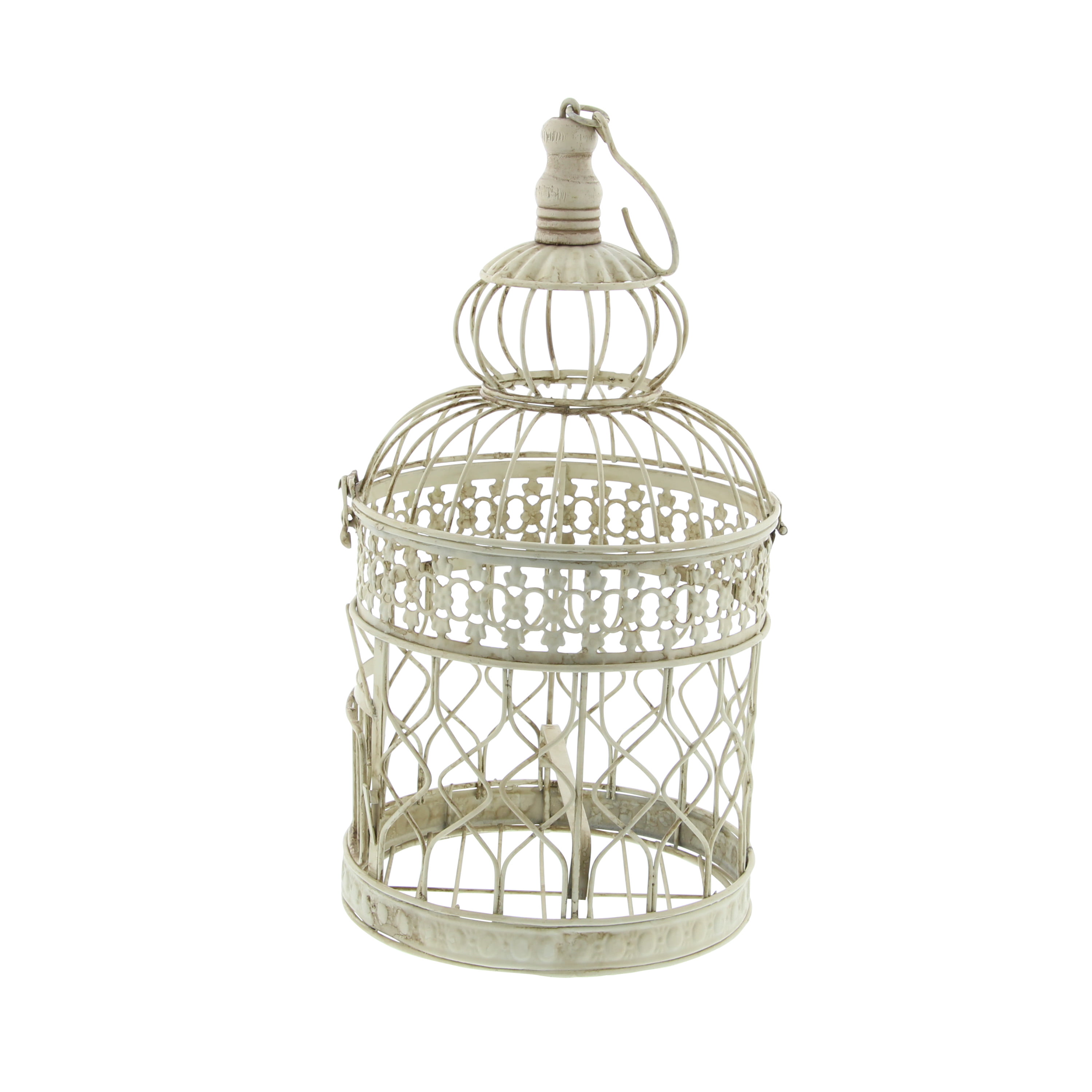 DecMode Indoor Outdoor Hinged Top White Metal Birdcage with Latch Lock  Closure and Hanging Hook, Set of 2 