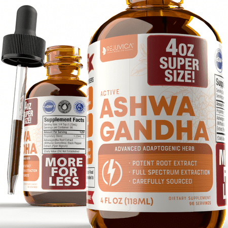 Active Ashwagandha 4oz XL Super Size - Liquid Extract Supplement - Supports Energy & Stress - Rejuvica Health